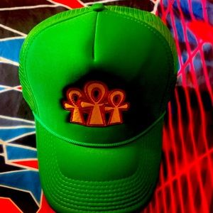 Green Yellow Red Ankh rsmxnyc trucker hat mesh back